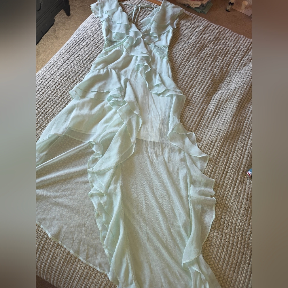 ASOS Design Ruffle Maxi dress size 4 Aqua Blue - Picture 3 of 9